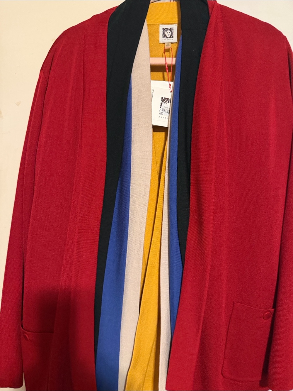 Anne Klein Red Open Cardigan with Multicolor Trim